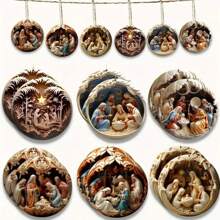36pc/24pc/12pcs Christmas Nativity Scene Wooden Decoration Sets - 2D Effect, Suitable For Festive Celebrations, Christmas, Easter And Seasonal Home Decoration. Bedroom, Living Room, Kitchen, Patio, Windows, Doors Along The Decorative Hanging The Product Is A 2D Flat Wooden Pendant, Not 3D