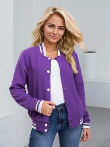 Women's Lightweight Baseball Jacket - Versatile Stitching Fabric Outerwear With Multi-Fabric Options And Unique Patterns - Màu tím  Violet - Xem 2
