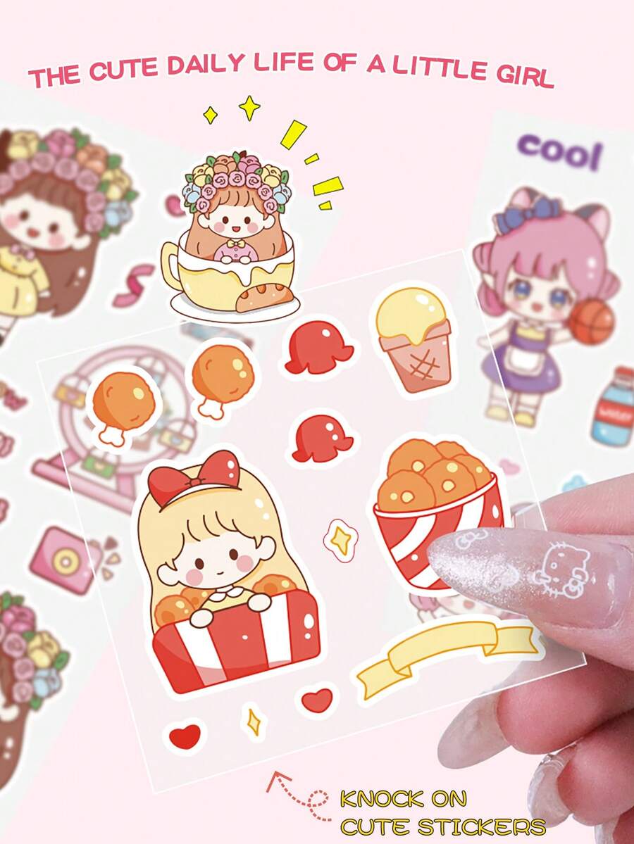 100pcs Non-Repeat PET Stickers, Cartoon Cute Stickers For Kids, Scrapbook, Journals, Phone Case, Cups Decoration - Multicolor - View 1