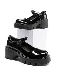 Women's Mary Janes Platform Pumps Low Heel Chunky Round Toe Ankle Strap Y2K Festival Party Prom Dress Shoes Oxfords - 黑色 - 查看 5
