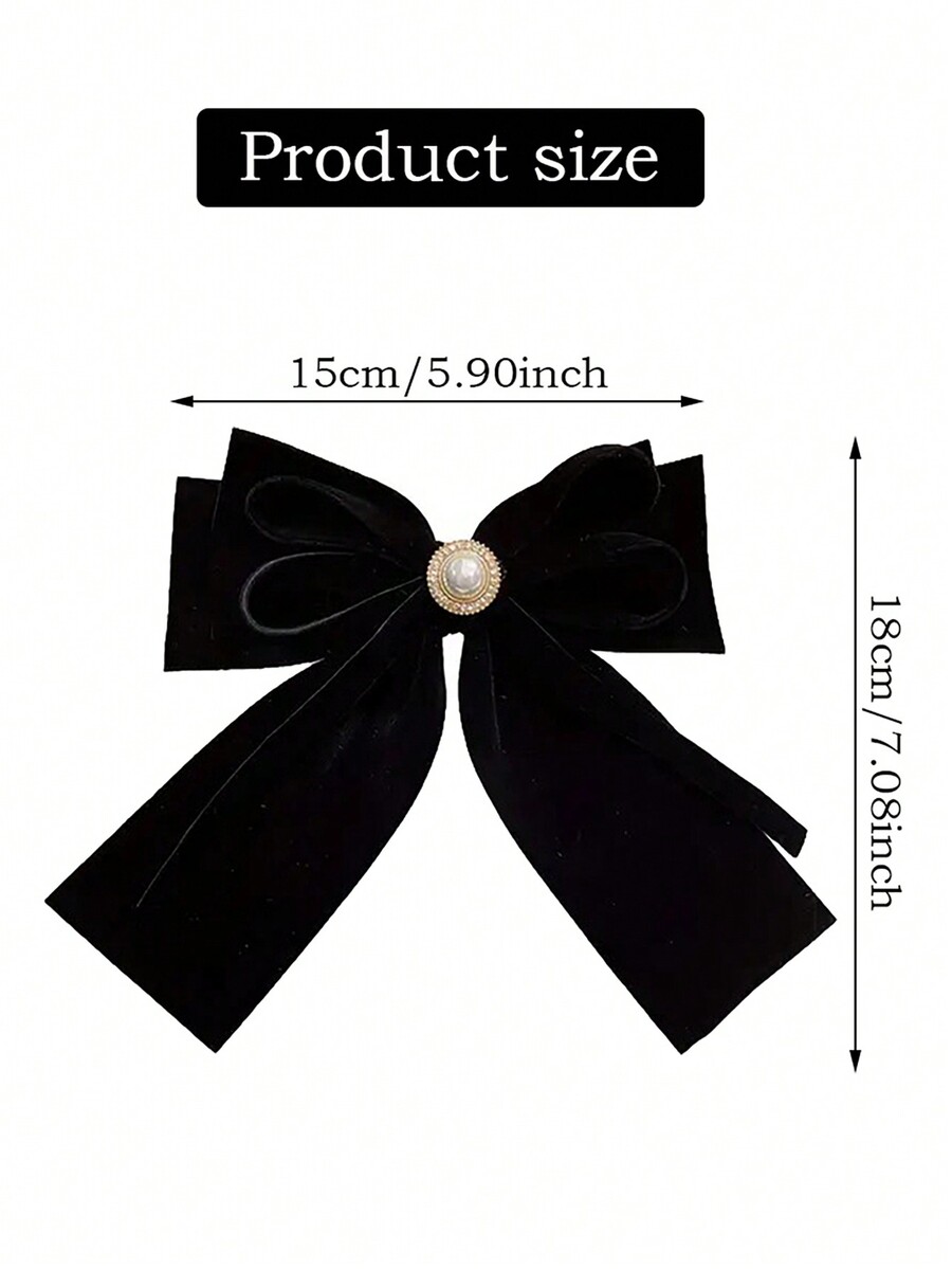 1pc Pearl Bow Ribbon Hairclip For Women, Daily Half Bun Hairstyle