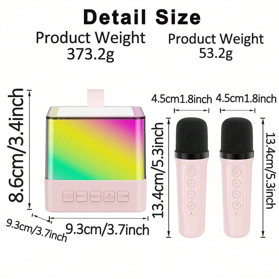 Karaoke Machine With 2 Wireless Microphones, Portable Bluetooth Speaker