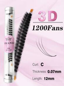 CoMango 600fans 预制卷睫毛延长 手工制作天然长茎睫毛 3D/6D/10D/12D/14D/16D 8-15mm 仿貂毛睫毛延长 睫毛簇、睫毛簇、单根睫毛、睫毛、假睫毛 - C - 查看 12