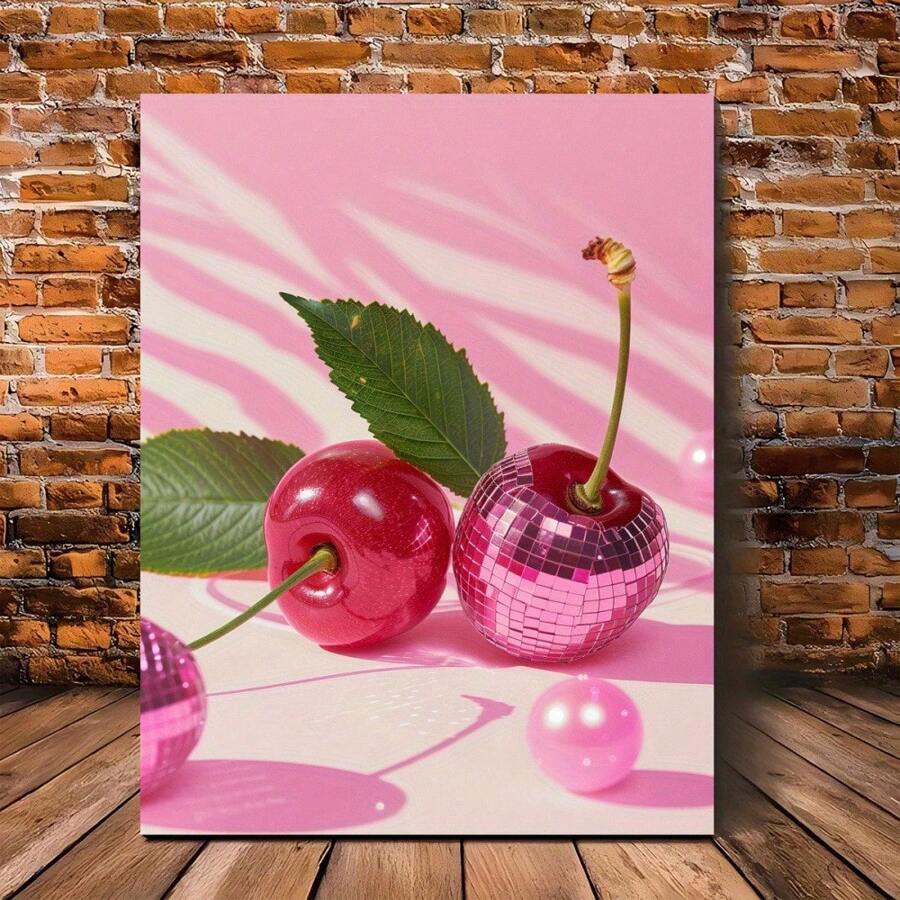 1 幅无框帆布墙画，粉色樱花与绿叶海报，现代客厅装饰，适合感恩节、圣诞节、万圣节、狂欢节、单身派对 - 彩色 - 查看 1