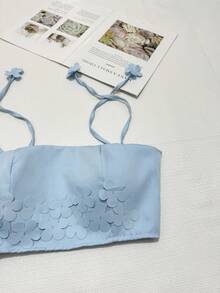 Elegant Crop Top With Petals - 藍色 - 查看 2
