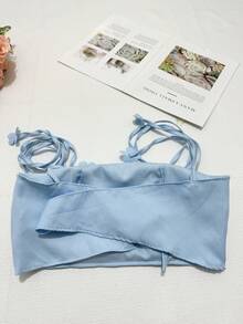Elegant Crop Top With Petals - 藍色 - 查看 3