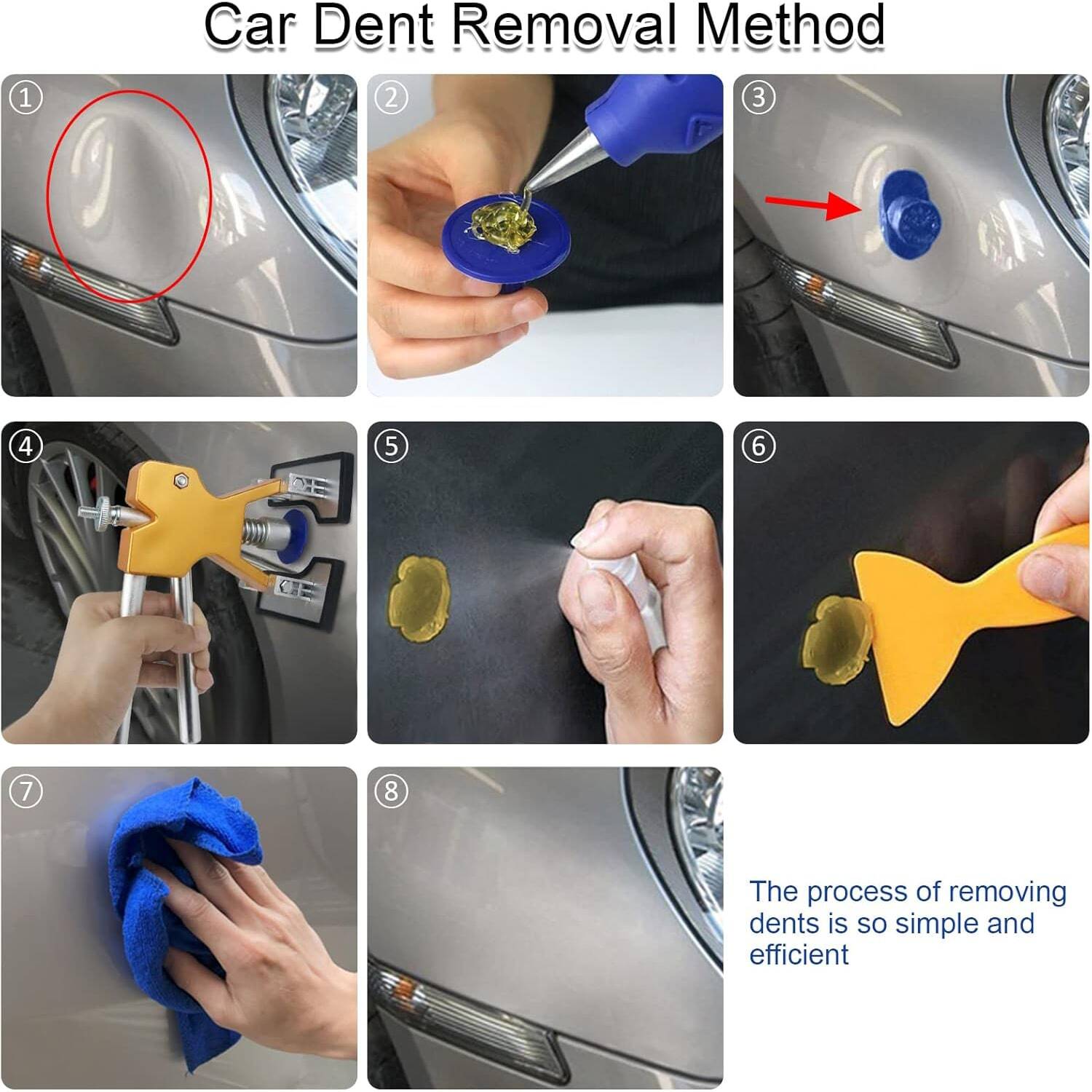 32Pcs Automotive PaintLess Dent Repair Kit With Gold Lifter, Suction