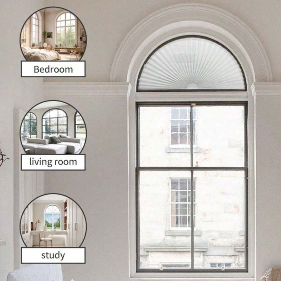 Elegant Arch Window Shade Half Circle Arched NonWoven Stick On Cut To