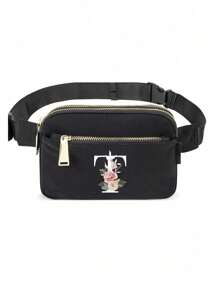 This Minimalist Chest Bag, Strap Bag, Sports & Fitness Bag Features Floral & A-Z Letter Pattern Designs. It Is A Versatile Women's Wallet, Shoulder Bag, Waist Pack, Coin Purse, Small Bag, Outdoor Chest Pack, Phone Storage Pack, Multi-Functional Yoga Pocket Waist Bag, Waterproof Sports Adjustable Shoulder Bag. Suitable For Sports, Running, Travel, Hiking, And The First Day Of School, Allowing You To Be Fashionable And Organized. - Black - View 28