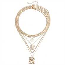 6PCS欧美跨境饰品ins小众金属链条叠加项圈甜美酷炫蛇皮几何吊坠项链6件套 - 彩色 - 查看 13