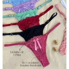 Kit 10 Luxury Lace Panties Heart Adjustment String Thong Sexy Intimate Fashion Lingerie Prime - Multicolor - View 5