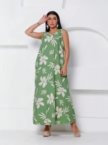 Printed Tank Dress Without Belt - 綠色 - 查看 4