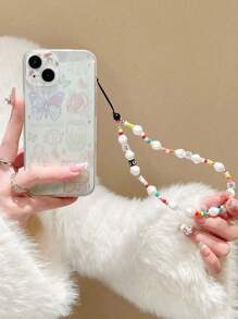 Funda de teléfono con micro perforación de alta transparencia resistente a los golpes con estampado de mariposas de colores y pulsera hecha a mano con cuentas, compatible con iPhone 16/16 Pro/16 Plus/16 Pro Max, iPhone 15 Pro Max, iPhone P13, P14, P11, P12, XS, XR, 7/8P, 7/8GES2, A50, A12, A32, A52, A72, A51, A21S, A13, A14, S22 Ultra, S23, A33, A53, S20 FE, Redmi 11 Youth, 12 Pro, 12/12X, Note 11, 9A, 9C, Polox 3NFC, Redmi 10, Redmi 9, Note 9, 12C, Note 11 Pro, Redmi 10C, Note 8 Pro - Multicolor - Ver 2