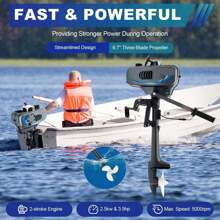 OUKANING Motor fuera de borda de 3.5 caballos de fuerza, 2 tiempos, refrigerado por agua, sistema de enfriamiento por agua, para botes inflables y de pesca - Negro - Ver 1