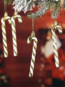 6 chiếc-Đồ trang trí cây thông Noel hình cây kẹo lấp lánh màu vàng, đồ trang trí treo bằng nhựa hình cây kẹo ngày lễ 5,5 inch dùng để trang trí cây thông Noel - Vàng - Xem 2