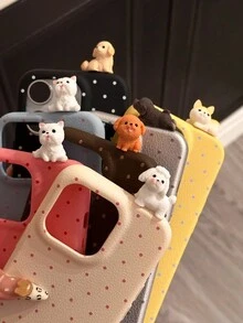 Ốp lưng điện thoại đơn giản hình chú chó 3D dễ thương màu kẹo tương thích với iPhone 16 15 13 14 12 11 Pro Max Ốp lưng mềm hình chú chó con đáng yêu chống sốc Ốp lưng bảo vệ - màu đen - Xem 2