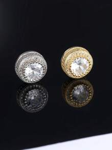 2 peças brincos de pino redondos minimalistas de cobre hip-hop com zircônia cúbica, adequados para uso diário masculino