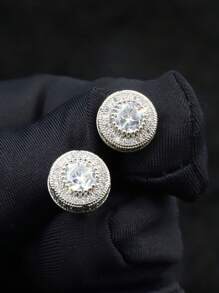 2 peças brincos de pino redondos minimalistas de cobre hip-hop com zircônia cúbica, adequados para uso diário masculino