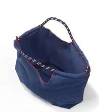 1pc New Fashion Versatile Embroidered Eiffel Tower Pattern Nylon Tote Bag, Large Capacity & Storage