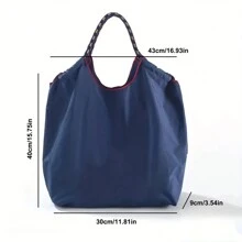 1pc New Fashion Versatile Embroidered Eiffel Tower Pattern Nylon Tote Bag, Large Capacity & Storage