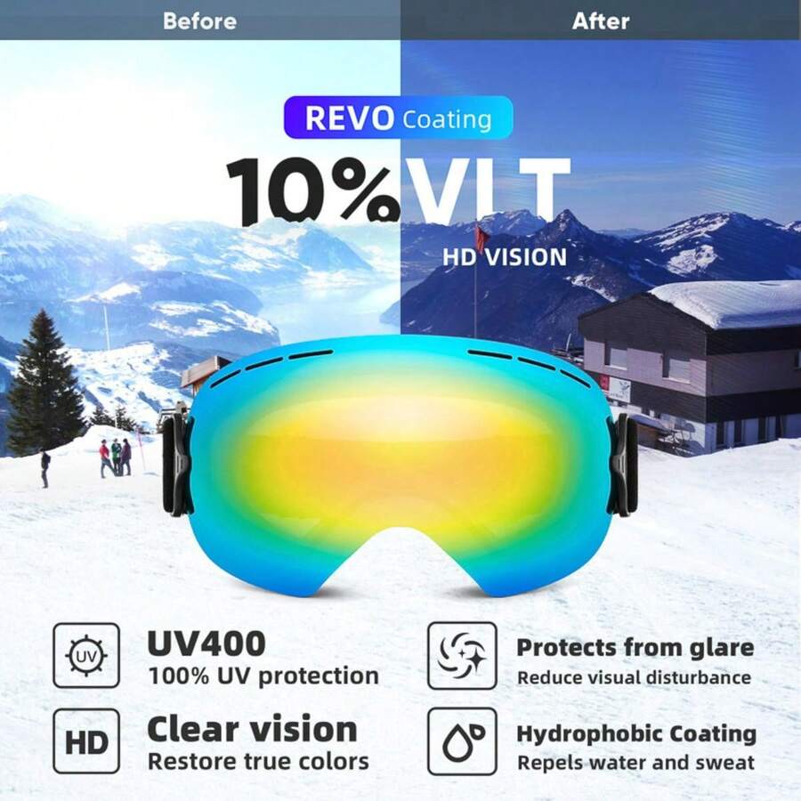 1pc Revo Coated Oversized Spherical AntiFog DualLayer Ski Goggles
