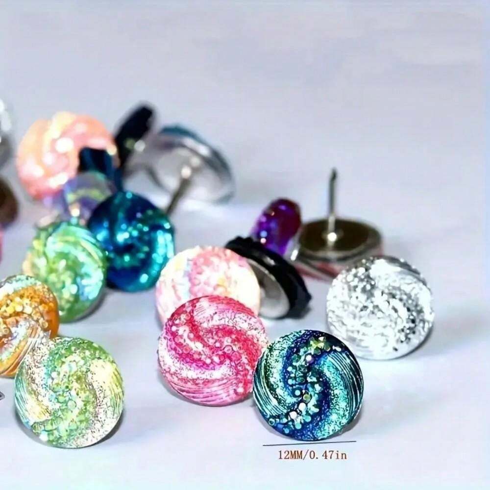 30pcs Vibrant Colorful Rhinestone Sparkling Crystal Push Pins Thumb