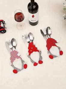 1PC Đồ trang trí Giáng sinh Búp bê lùn Bộ dao nĩa Bộ dao nĩa Ông già không mặt Bộ đồ ăn Rudolph Đồ trang trí để bàn Trang trí nhà - Nhiều màu - Xem 6