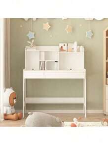 Modern Classic Desk, Children's Desk, Solid Wood Desk, Bedroom Boy And Girl Family Desk And Chair Set, Compact, Multi-Space Available, Multi-Color Optional, Multi-Storage Space, Color:Blue