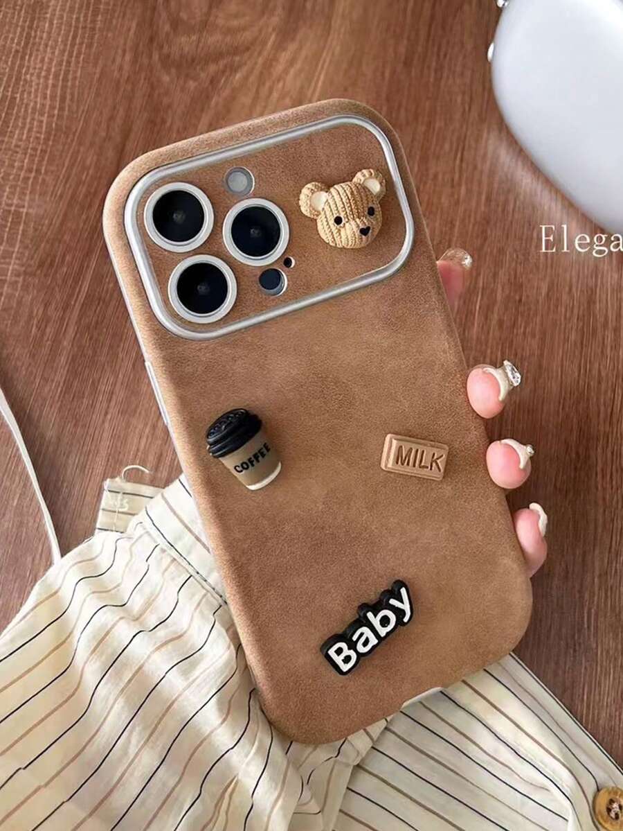 Autumn/Winter Furry Coffee Bear Phone Case Compatible With IPhone 16