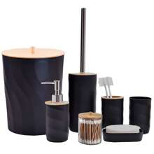 2024新款设计，7件套豪华浴室配件套装，包含皂液器、皂碟、马桶刷架、牙刷架、棉签盒、漱口杯，圣诞节礼物套装、生日礼物套装、乔迁礼物套装、节日礼物套装（白色、黑色和灰色），家居浴室装饰、秋季装饰、返校礼物 - 彩色 - 查看 17