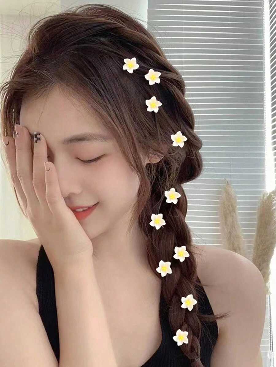 10 件装女孩可爱花朵发夹，可爱花朵发夹，发饰 - 彩色 - 查看 1