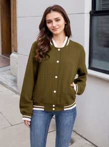Women's Lightweight Baseball Jacket - Versatile Stitching Fabric Outerwear With Multi-Fabric Options And Unique Patterns - 焦糖 - 查看 1