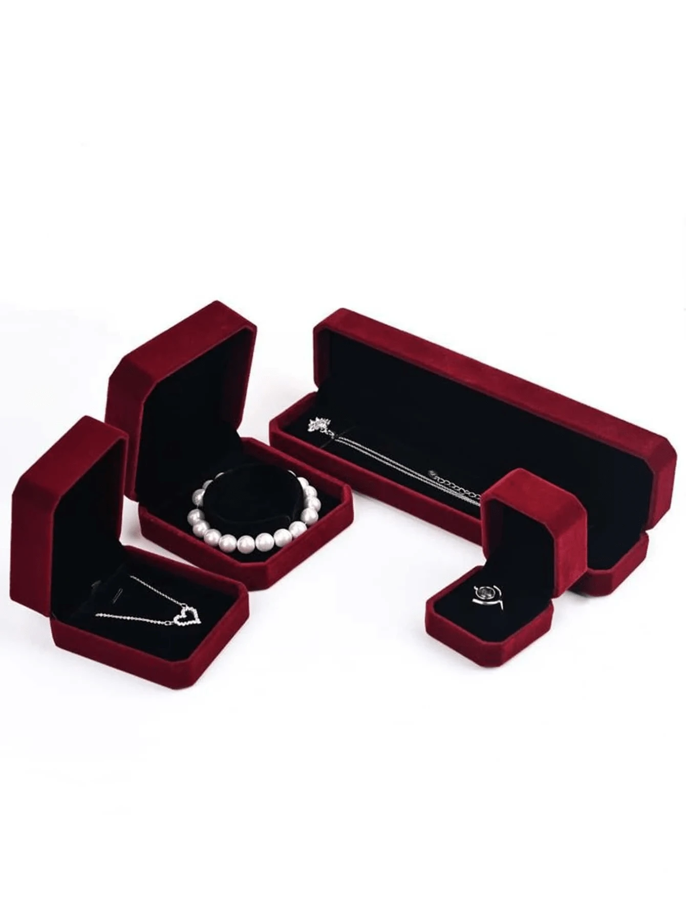 2 Scatole Portagioie In Velluto Patikil – 9.5x9.5x5 Cm, Rosso, Astuccio Per Collane Con Pelle PU, Regalo Matrimonio E Fidanzamento - 3