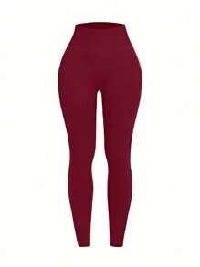 Summer Workout 1pc Plain High Waist Yoga Tight Pants With Pockets, Suitable For Hiking, Outdoor Activities, And Casual Wear