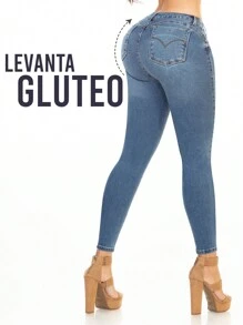 SAVIJEANS Jeans Super Skinny para Dama - Efecto Push Up | Savi Jeans: Pantalon para mujer - Azul lavado medio - Ver 2