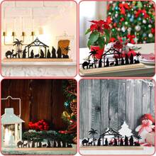 1 pièce Scène de Nativité en métal noir avec base en bois Figurines de la Nativité Décorations pour Noël Décorations de table de Noël, Fournitures pour fête, Décorations d'intérieur