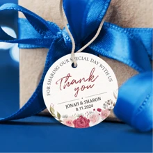 Personalized Floral Wedding Thank You Hang Tags-Customized Round Tags With Names And Dates For Special Events-Ideal For Weddings, Engagements, And Anniversary Celebrations-Perfect For Decorating Gift Bags, Party Favors, Or Table Settings-Elegant, Durable Design To Create Memorable Moments-Make Your Event Stand Out With Custom-Printed, High-Quality Tags - White - View 3