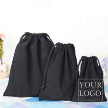 Paquete de 10 bolsas de almacenamiento negro de vaca con cordón ajustable para auriculares/cables, diseño minimalista clásico, de alta calidad y durable, gran capacidad para auriculares, cables, artículos de valor, adecuado para viajes y almacenamiento en el hogar, impresión de logotipo personalizable