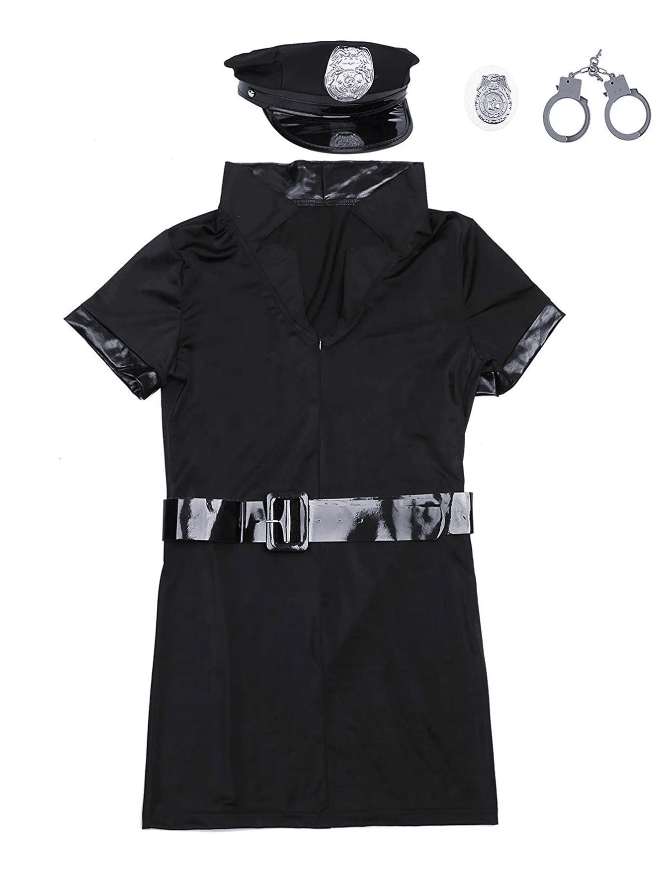 1pc Black Police Costume For Halloween Party Cosplay, Women Police