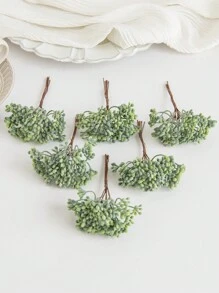1束（6枝）人造植物，迷你叶子字母，花环DIY，插花材料，糖果盒装饰，家居及婚礼装饰，新娘腕花，胸花，头饰，情人节礼物，新年装饰，生日蛋糕装饰，人造植物房间装饰，秋季装饰，花园秋季装饰，桌面摆件 - 綠色 - 查看 5