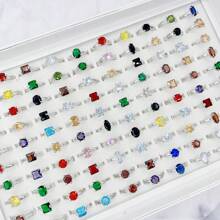 10 chiếc/gói Nhẫn hợp kim kẽm đính đá Cubic Zirconia sang trọng dành cho nữ, Nhẫn đeo tay cho các cặp đôi theo nhiều phong cách khác nhau, dùng cho tiệc cưới hàng ngày, Phụ kiện trang sức được gửi ngẫu nhiên trong túi OPP - Phong cách D - Xem 10