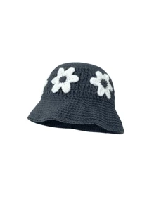 Men's Knitted Bucket Hat, Handmade Embroidery Bucket Hat, Spring Autumn Warm Windproof Retro Wave Brim Cap, Outdoor Streetwear