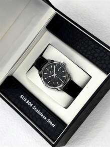 Pablo Raez 1pc Man Watch Business Wristwatch For Man Stainless Steel Silver IPS Case Luxury Black Soft & Comfortable Microfiber Leather Fashion Double Dial Third Dimension Design With Date 50M Waterproof Brand New Male Quartz Wristwatch Sports Casual Clock Nice Gifts For Friend Or Family Father Fit For Daily Life/Work/Party Decoration Dress Watch Graduation Wedding Presents