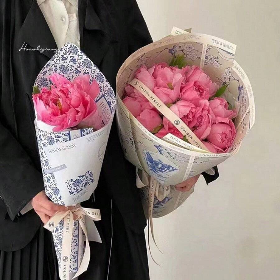 10 张中国风青花瓷风格礼品包装纸母亲节情人节花束包装纸 - 彩色 - 查看 1