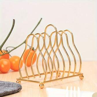 1pc Triangular Metal Dish Rack, Golden Stainless Steel Kitchen Utensil Organizer Rack, Golden Iron File Sorter - Sturdy Multi-Purpose Desktop Organizer With No-Install Plate Holder For Office, Kitchen Storage Organization, Space-Saving, Easy-To-Use, And Durable Design