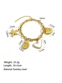 2 件不锈钢海滩风格海星和贝壳串珠手链，2024 年欧美新款夏季系列，女性最爱的金色珠宝