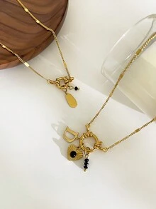 1 件不锈钢女士项链，带可拆卸方向盘、心形和 26 个字母饰物，DIY 珠宝 - 項鍊 - 查看 4