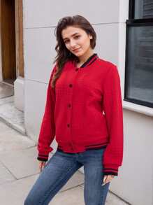 Women's Lightweight Baseball Jacket - Versatile Stitching Fabric Outerwear With Multi-Fabric Options And Unique Patterns - 紅色 - 查看 2