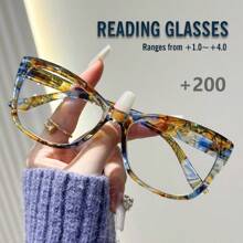 Rivsar Unisex Reading Glasses, New Gradient Floral Fashion Big Cat Eye Shaped Spring Leg Frame, Suitable For Daily Wear, Sports, Anti-Slip, Computer Use, Comfortable Reading, Anti-Eye Fatigue, Convenient Carry Design Fits Various Face Shapes, Available In Yellow-Blue, Tea-Red, Yellow-Green, Black-Red, Black-Blue, Multiple Colors, 7 Diopter Options, Great For Christmas Gift - Transparent - View 18