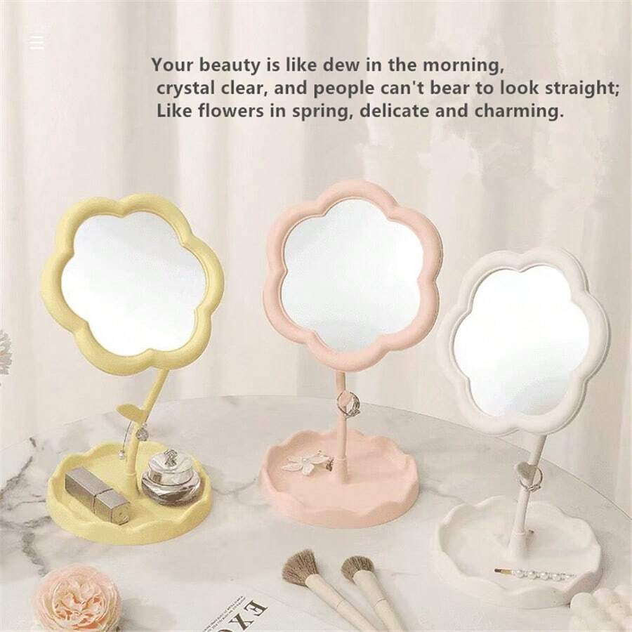 1 件卧室梳妆台珠宝托盘 + 化妆镜带花朵装饰 - 收納化妝鏡 - 查看 1